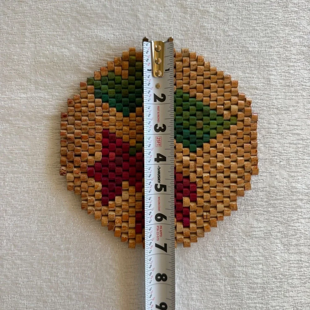 6pc Vintage‎ Bamboo Wood Bead Trivets Set 6 Folk Art Boho MCM Hot Pads Hippie